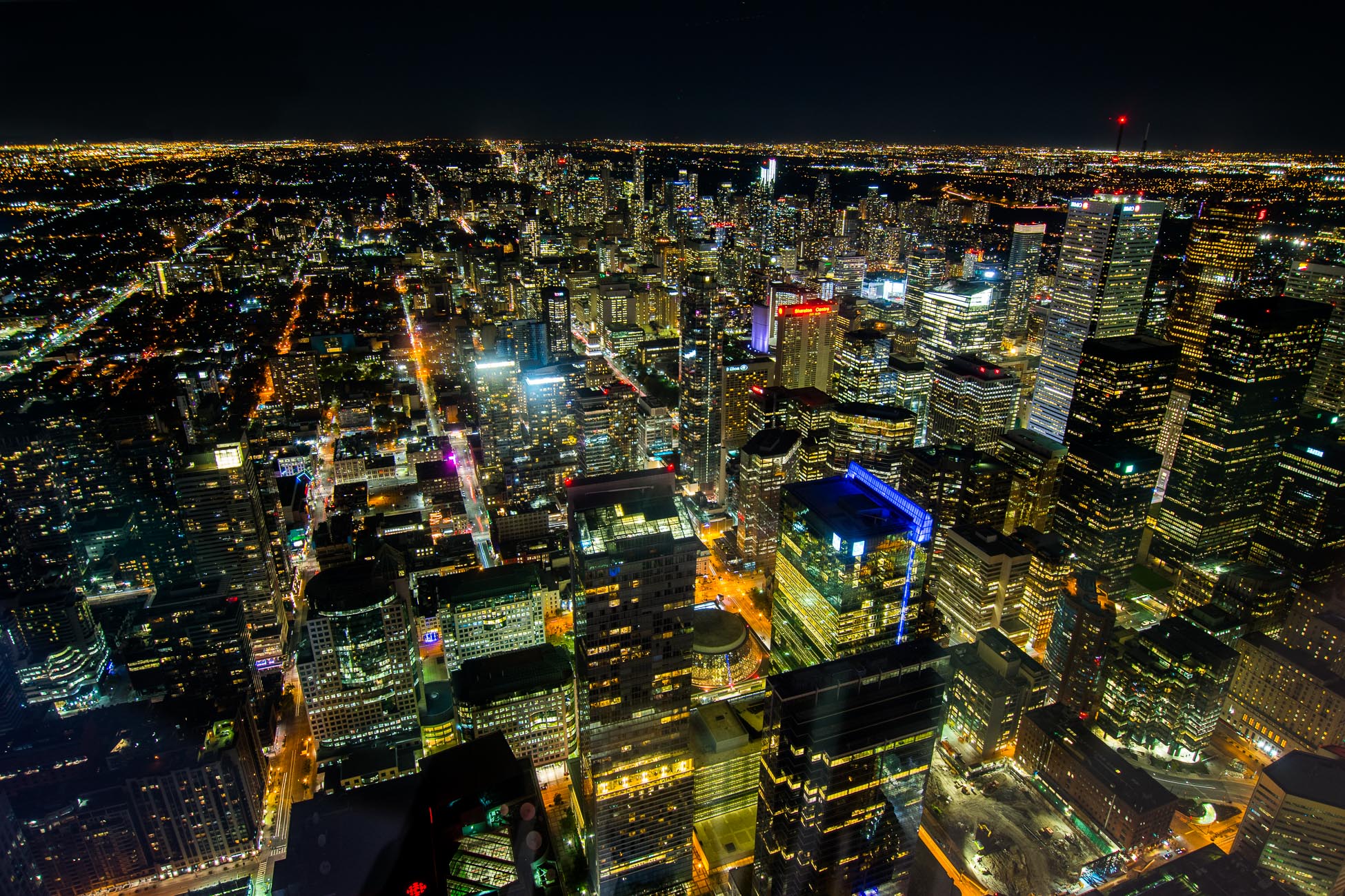 Roadtrip Canada, Toronto la nuit depuis la tour CN, grand angle